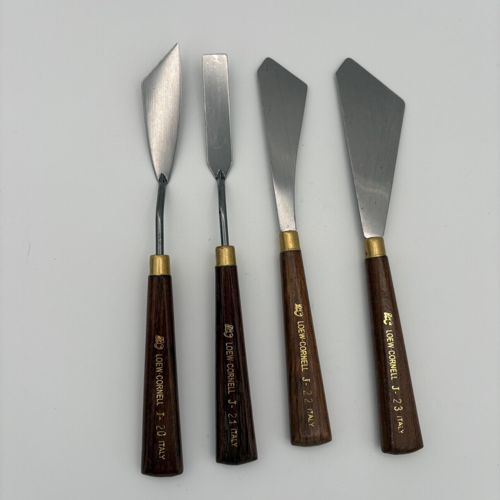 Set of Four Loew-Cornell Wood Handle Metal Palette Paint Knives Italy